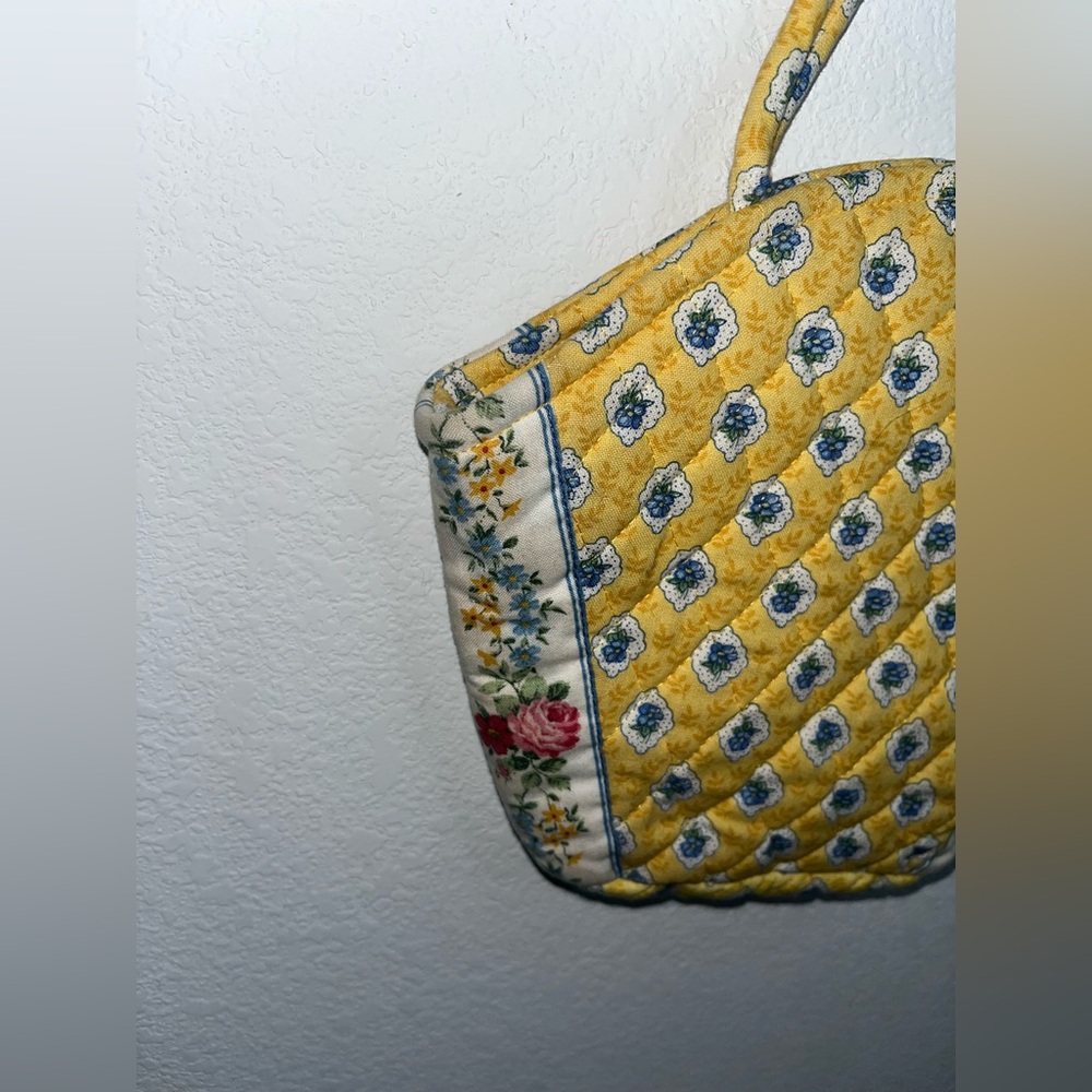 Vera Bradley Y2K Retired Elizabeth Style Quilted Emily Small Tote Yellow Rosette - Picture 10 of 16
